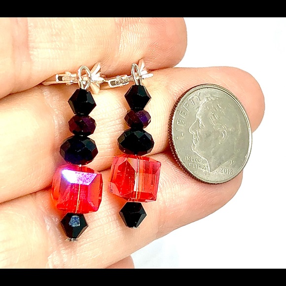 Halloween Orange Crystal Cube Prpl Black Earrings - Picture 4 of 4